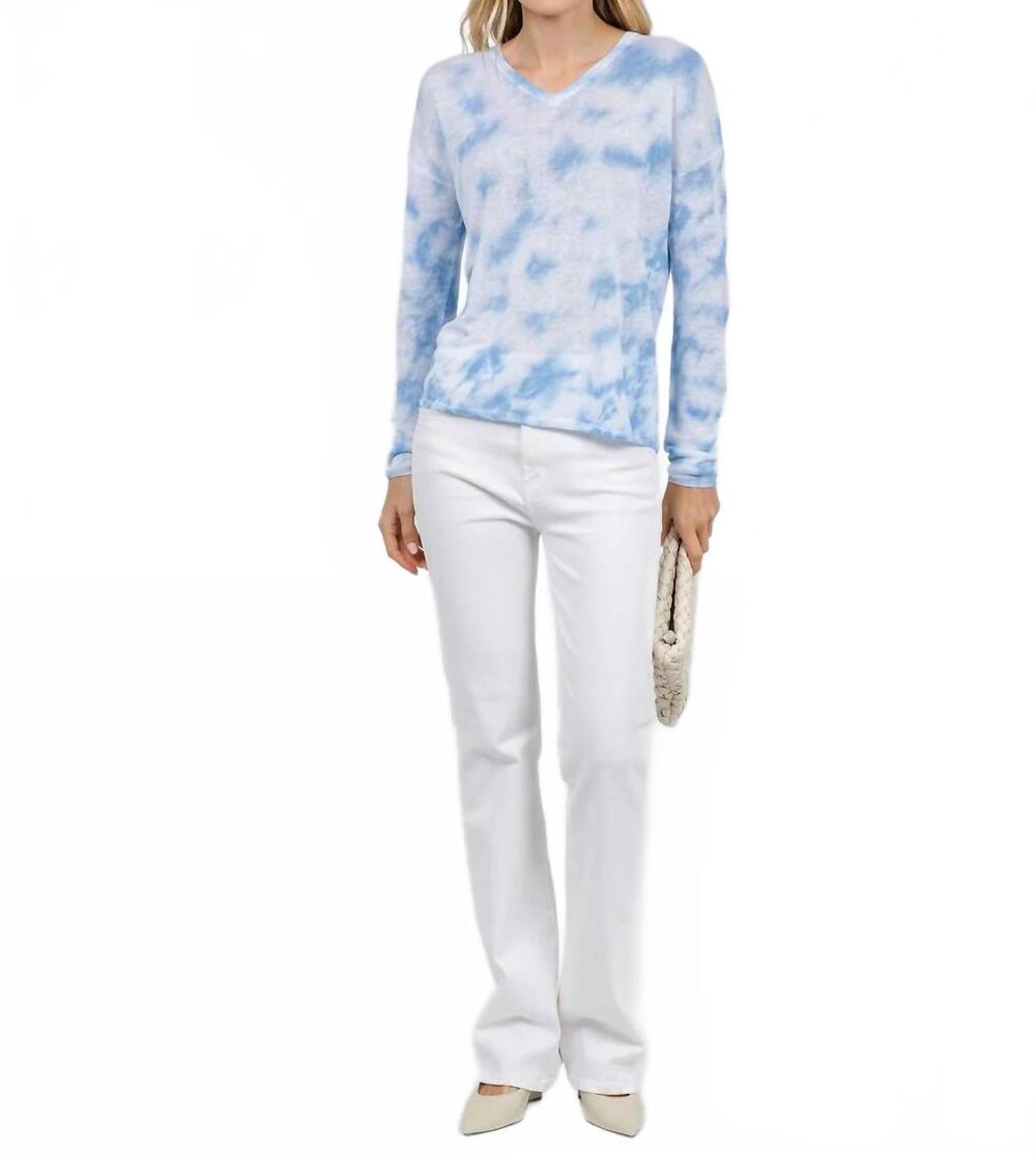 NEW ELLIOTT LAUREN daydreaming printed v neck sweater in chambray